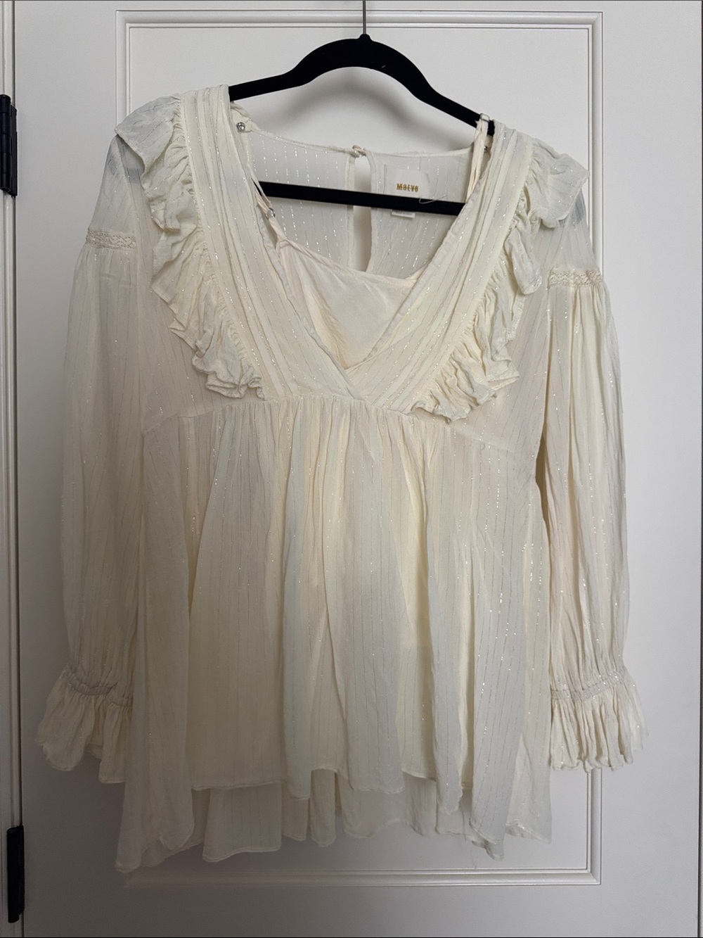 Anthropologie Maeve Ruffled V-Neck blouse cream 2